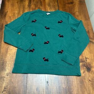Green Talbots Crewneck Holiday Sweater with Black Scottie dogs Womens Small